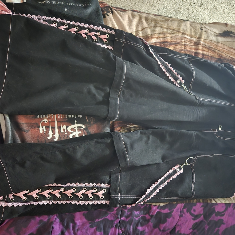 Black Pants with Pink Lace-Up Detail